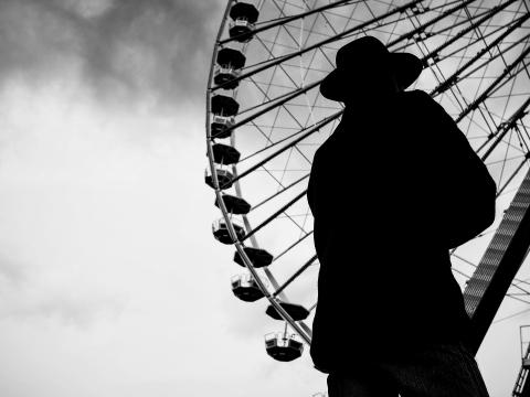 Man Silhouette Hat Ferris-wheel Alone Black-and-white