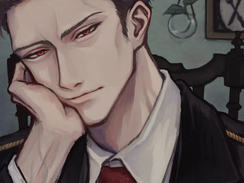 Man Suit Tie Glance Anime Art