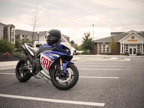 Motorcycle Bike Blue Helmet Parking