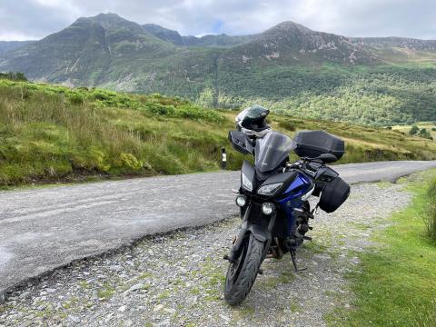 Motorcycle Bike Blue Road Mountains Moto