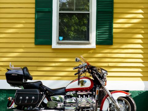 Motorcycle Bike Red House Yellow