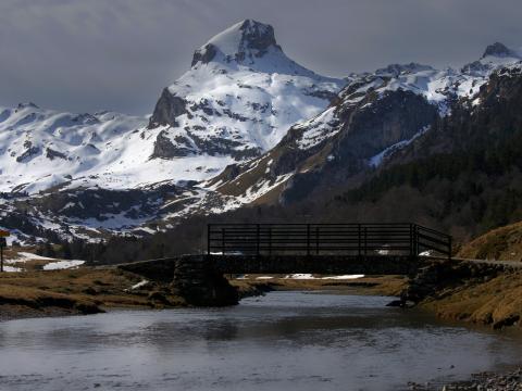 Mountain River Snow Bridge Landscape