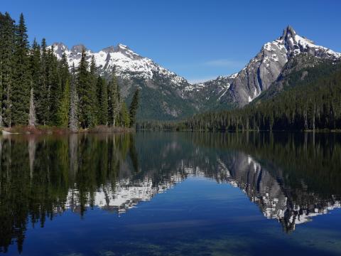 Mountains Forest Trees Lake Reflection Nature Landscape