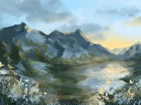 Mountains Lake Landscape Art