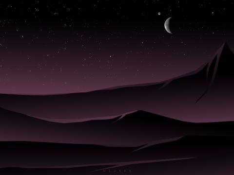 Mountains Moon Night Vector Art