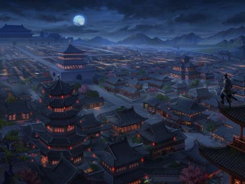 Pagodas Buildings Architecture Night Aerial-view Art