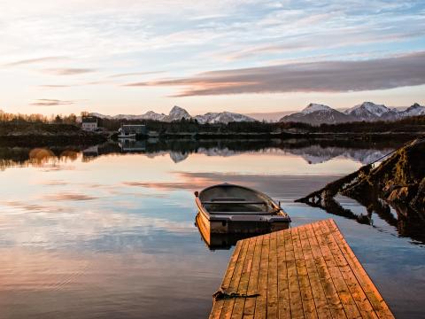 Pier Boat Lake Mountains Landscape