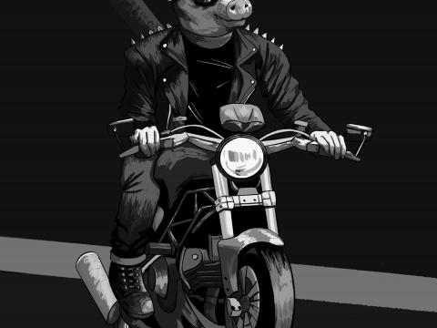 Pig Sunglasses Biker Motorcycle Art Black-and-white