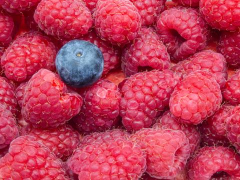 Raspberries Blueberries Berries Ripe Macro