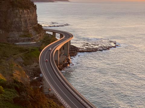 Road Cars Bends Sea Aerial-view