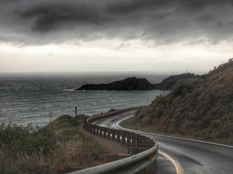 Road Turn Sea Water Landscape