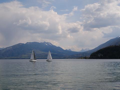 Sailboats Boats Lake Mountains Landscape