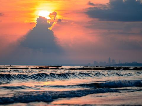 Sea Waves Clouds Rays Sun Sunset
