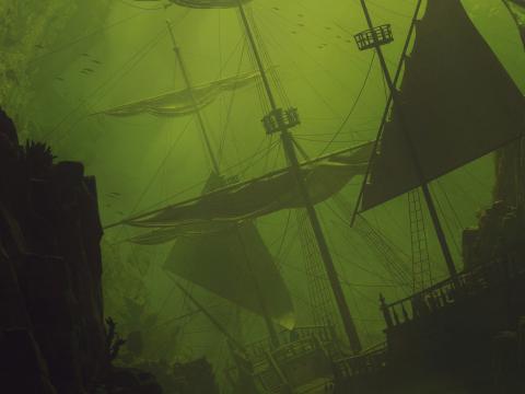 Ship Sail Underwater Green Dark