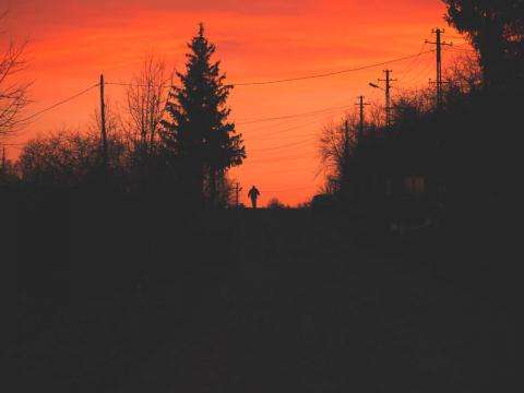 Silhouette Alone Road Twilight Dark
