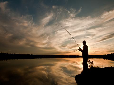 Silhouette Fisherman Fishing-rod Fishing Lake Dark