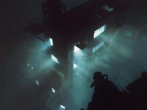 Silhouette Gas-mask Building Night Apocalypse Dark