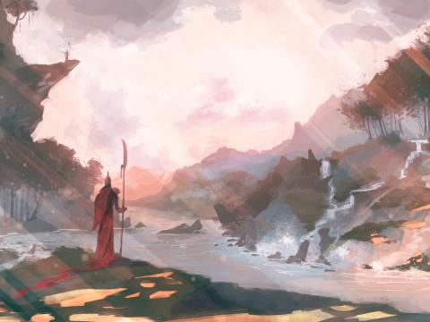 Warrior Halberd Landscape Art