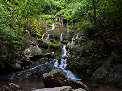 Waterfall Water Stones Trees Nature Landscape