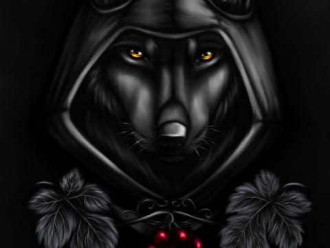 Wolf Hood Cloak Art Black